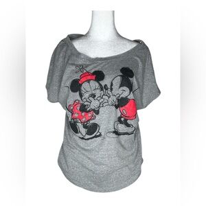 Gray Mickey and Minnie Graphic T-Shirt